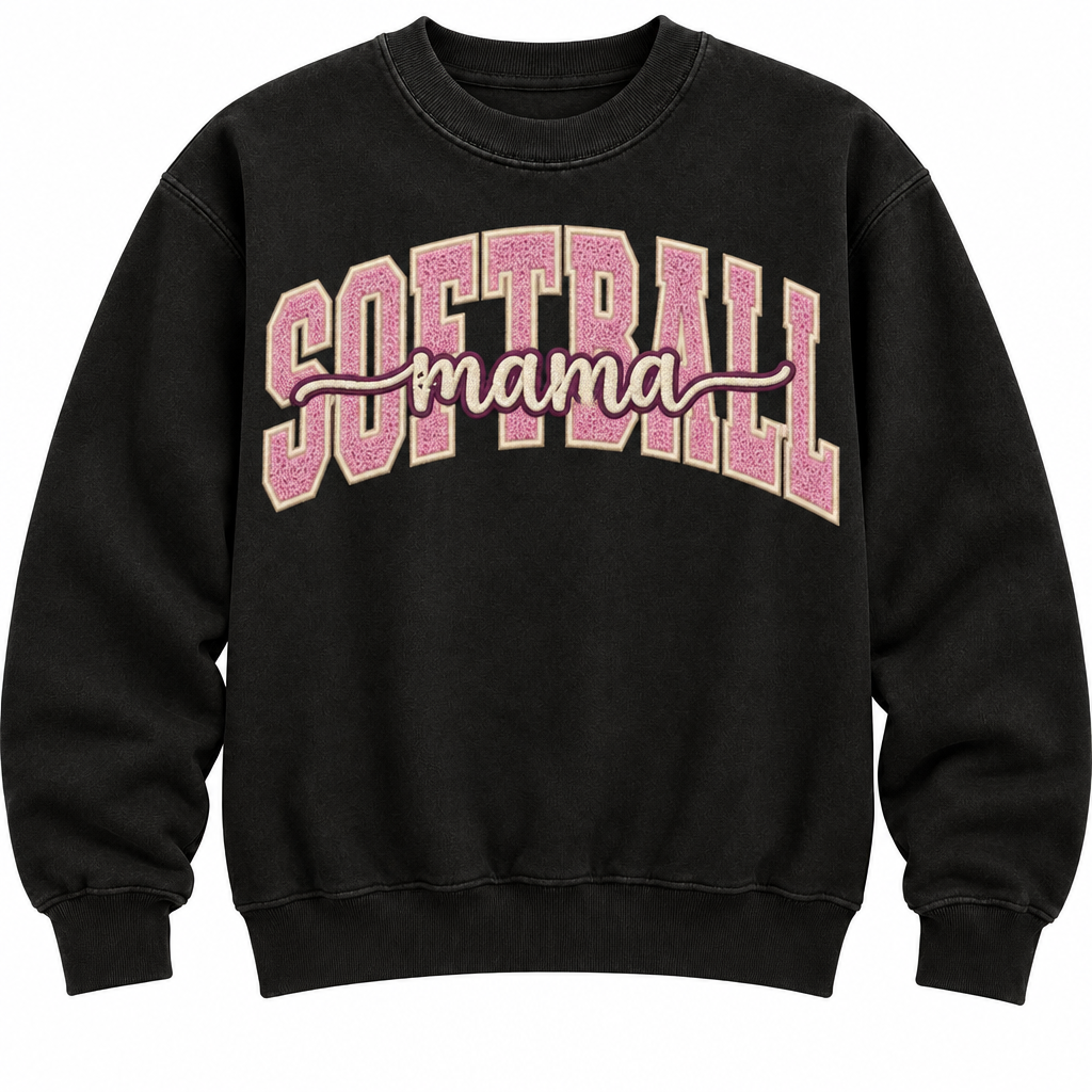 Softball Mama, vintage black with dusty pink letters and cream script